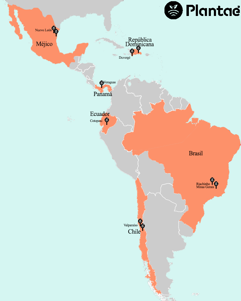 Mapa de América con sensores-sondas agrícolas Plantae