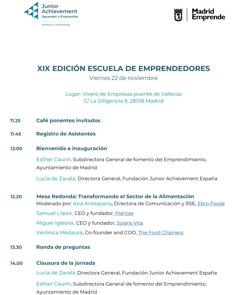 La XIX escuela de emprendedores está organizada por Junior Achievement España y moderada por Ana Antequera de Ebro Foods